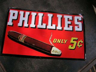 Vintage Phillies 5 Cent Cigar Tin Sign.