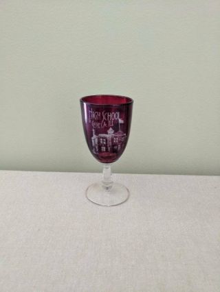 Antique Seneca Illinois High School Ruby Flash Souvenir Wine Glass 4 - 3/4 "