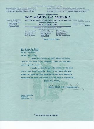1913 Official Letter Boy Scouts Madison Sq Nyc,  Luray Va,  Taft,  Roosevelt,  Grove