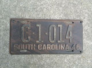 South Carolina License Plate 1946 Solid Plate C - 1 - 014 Silver & Black