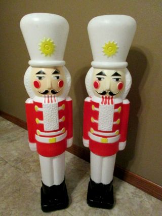 Vtg Union Lighted Nut Cracker Soldier Christmas Blow Molds - Cords - 30 " Tall