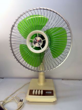 Rare Hitachi Translucent Green 12 " Oscillating 3 Speed Desk Fan Df - 664