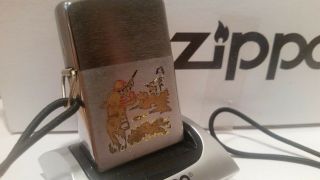 Vintage 1950 - 1957 Zippo Lighter Hunter & Dog With Lanyard Rare Collectible