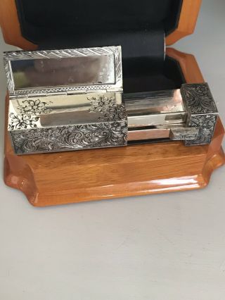 Vintage 800 Silver Italian Signed Lipstick Case With Mirror Engraved Slide