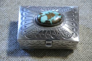 Navajo Silver And Turquoise Trinket Box