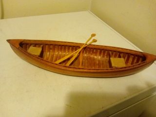 Vintage Hand Made 14 " Wooden Boat With Paddles