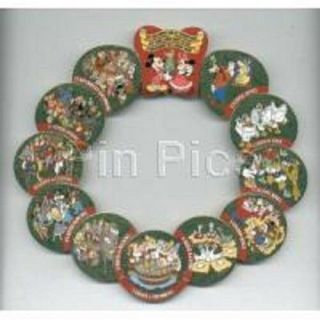 Disney 12 Days Of Christmas Dwarfs Princess Prince Scrooge Mickey Wreath Pin Set