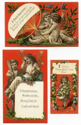 Louis Prang 3 Victorian Greeting Cards 1878 Christmas York Love Children