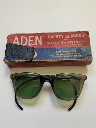 Vintage Retro Aden Safety Glasses Goggles - Tripodic Green Lenses Rare