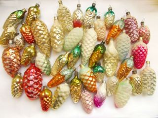 41 Vintage Glass Russian Xmas Christmas Year Ornaments Decorations Pinecones