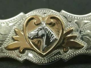Comstock Silversmiths German Silver Ladies Belt Buckle Horse Heart Slim Line 4