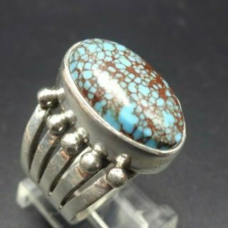 Gorgeous Navajo Sterling Silver Number Eight Turquoise Ring Size 6,  Wide Band