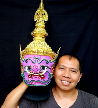 Mahiravan Mask Khon Thai Handmade Ramayana Home Art Decor Collectible Gift