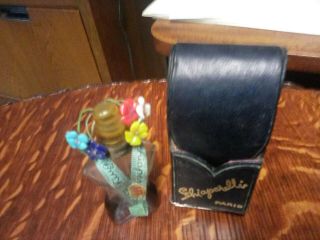 Vintage Schiaparelli Shocking Perfume Dressmaker Bottle Flowers & Leather Case