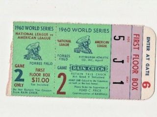 1960 World Series Game 2 Ticket Stub.  Ex