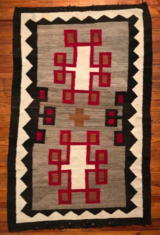 Finely Woven Navajo Rug - Large Graphic Spider Woman Crosses,  C1930