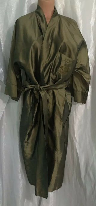 Mandarin Oriental Hotel Bankock Robe 100 Silk Kimono 3/4 Sleeve Olive Green Xl
