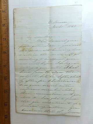 1863 Letter.  Baltimore To Maryland Eastern Shore.  Family News.