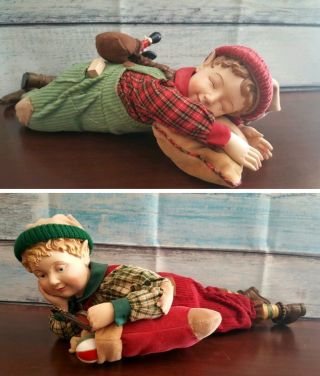 Porcelain Country Christmas Elves,  Set Of 2,  19 " Inches In Length