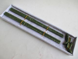 8.  47 Inches / 100 Natural Color Jade Two Pairs Of Chopsticks.  Carp Stood