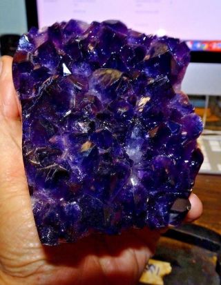 LG.  AMETHYST CRYSTAL CLUSTER CATHEDRAL GEODE BRAZIL WOOD STAND 5
