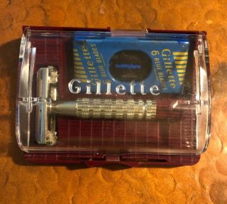Vintage Gillette Red Tip (c - 1 1957) With Case And Blade Dispenser