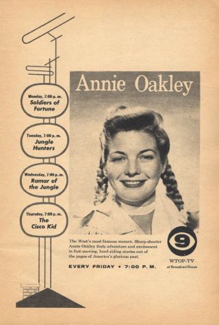 1955 Wtop Tv Ad Annie Oakley Sharp Shooter Western Series Balitmore,  Maryland