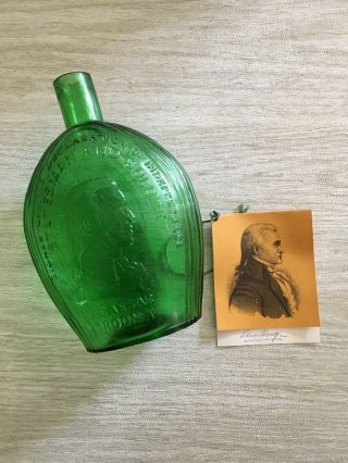 Caesar Rodney,  Kent County,  Delaware Green Commemorative Bicentennial Flask