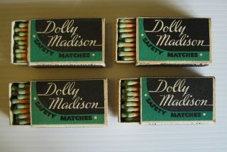 Vintage Dolly Madison Safety Matches Wood Stick Nos 4 Full Boxes Madison,  Wi