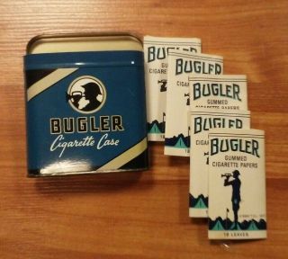 Vintage Metal Bugler Cigarette Case Tobacco Tin Brown & Williamson Plus Papers