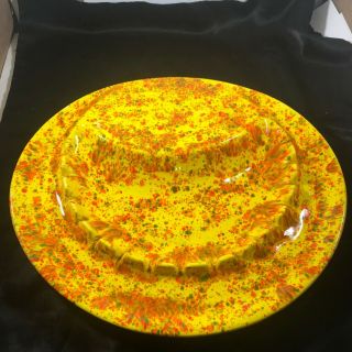 Vintage Extra Large Ceramic Ashtray Yellow And Red 14 "