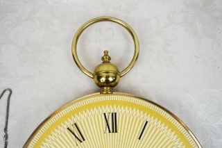 Vintage Fiberglass Atomic Face Wall Pocket Watch Clock Brass Tone Mid Century 3