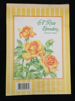 Vintage Stationery Note Pad Writing Tablet A Rose Garden Yellow Flowers Floral