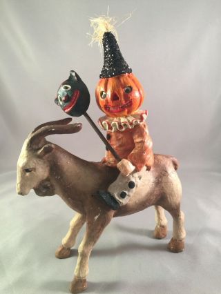 Bethany Lowe Halloween Party - Pumpkin Man On A Goat Retired