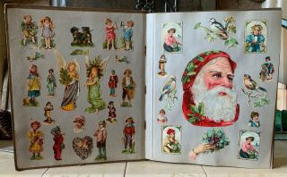 Antique Victorian / Edwardian Scrap Album Decoupage Father Christmas Cats etc. 2