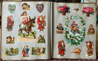 Antique Victorian / Edwardian Scrap Album Decoupage Father Christmas Cats etc. 5