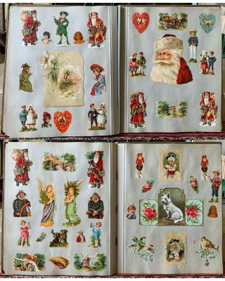 Antique Victorian / Edwardian Scrap Album Decoupage Father Christmas Cats etc. 8
