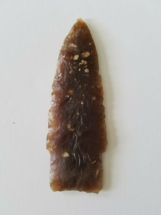 Classic large Scottsbluff lanceolate spearpoint.  Knife river flint,  SD,  4 5/8 in 2