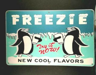 Vintage Freezie Cool Flavors Try It Now Sign Rare Old Advertising Soda Tin