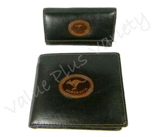 Australian Souvenir Leather Mens Wallet Keyring 6 Key Pouch 2 Pc Set