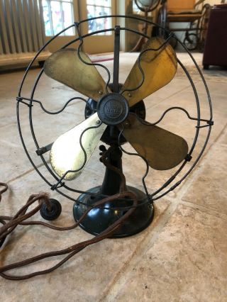 Antique Ge Whiz Electric Fan Black & Brass 12” Tall Great Adorable