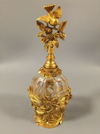 Matson U.  S.  A.  Vintage Ormolu Dogwood Bird Perfume Bottle With Dauber