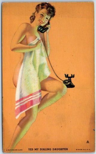 Vintage Pin - Up Girl Mutoscope Card " Yes My Darling Daughter " Hot Cha Girls 1940s