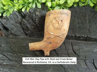 Old Rare Vintage Antique Relic Civil War Skull Cross Bones Clay Pipe Bowl