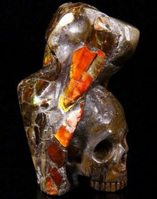 Rainbow 2.  3 " Ammolite Carved Crystal Skull Sculpture