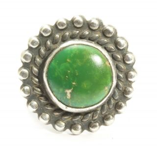 Vintage Navajo Sterling Silver Old Pawn Stamped Snake Green Turquoise Ring Sz6
