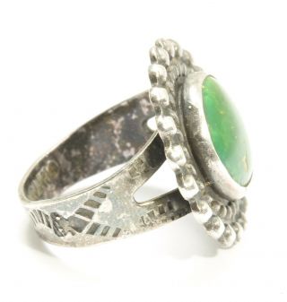 Vintage Navajo Sterling Silver Old Pawn Stamped Snake Green Turquoise Ring Sz6 2