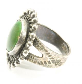 Vintage Navajo Sterling Silver Old Pawn Stamped Snake Green Turquoise Ring Sz6 3
