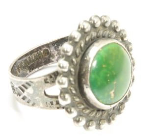 Vintage Navajo Sterling Silver Old Pawn Stamped Snake Green Turquoise Ring Sz6 5