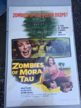 1957 Zombies Of Mora Tau Movie Poster Horror Zombie Vg,